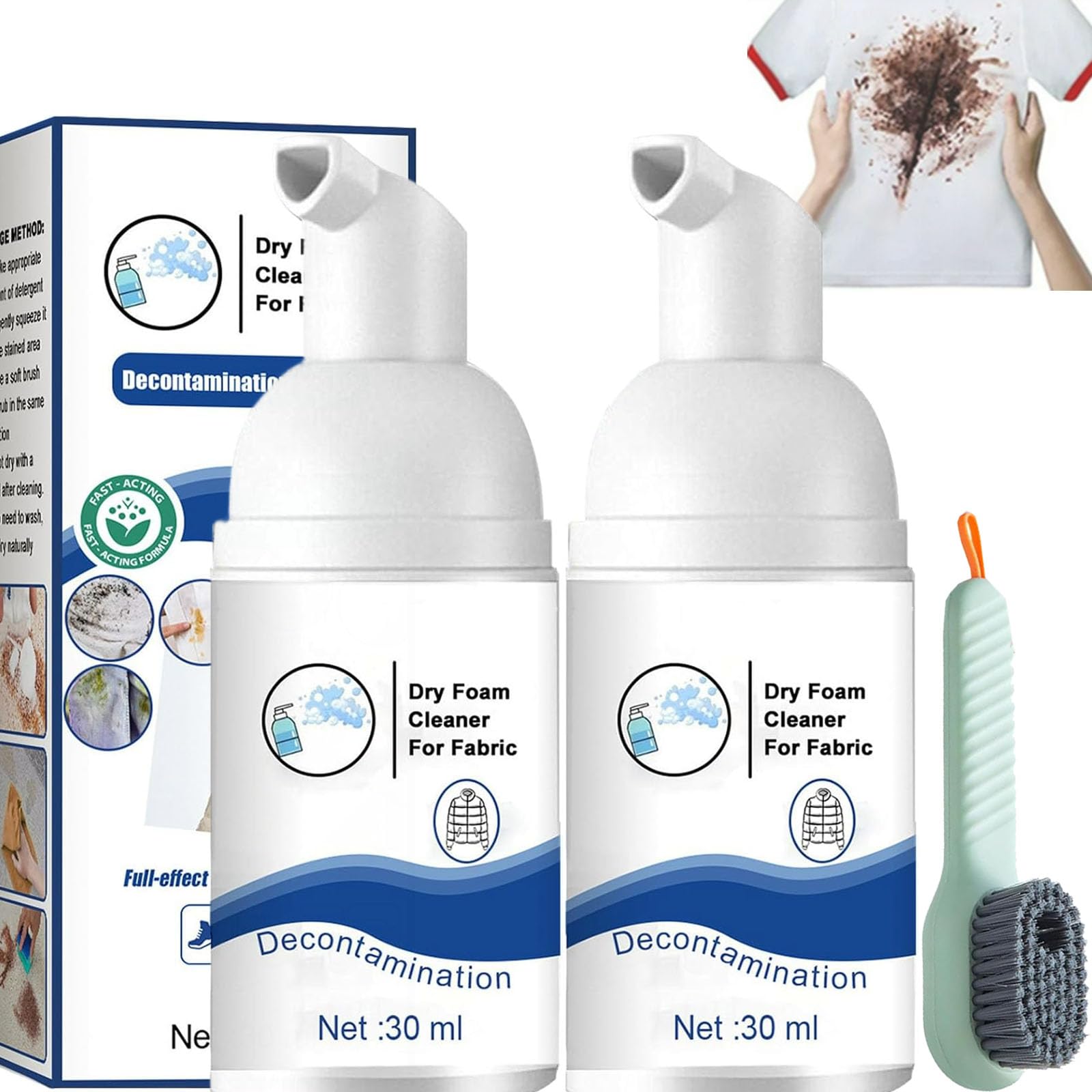 Dry Foam Cleaner, Dry Foam Cleaner for Clothes, Clothing Dry Cleaning Spray, Foam Dry Cleaning Agent for Fabrics Down Coats, Instant Cleaning (2pcs)