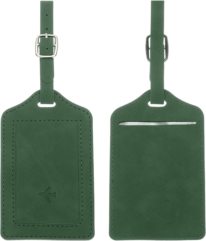 uxcell 2 Pcs Suitcase Tags, Green Leather Luggage Name Tags Travel Accessories Airplane Travel Essentials for Flying Hotel Check in Luggage Bags Men Women, 4.72 x 2.76 x 0.08