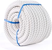 MKMJ White Cotton Rope 1/2in x 100ft Natural Twisted - Strong, Soft, Durable for Tug of War, Crafts, Fitness & DIY