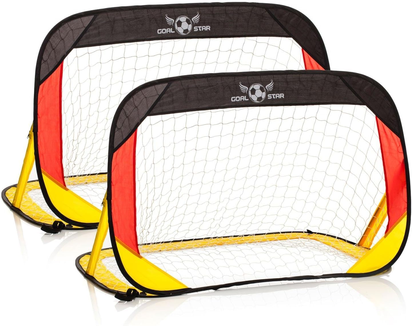 Goal Star Pop-Up Fußball Tor Torwand 120x80x80cm; Selbstaufbauendes Automatik Fussball-Tor klappbar mit Tragetasche (2 x Deutschland)