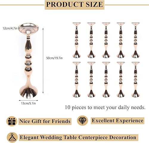 Miniatura 5 de 10 piezas de centro de mesa de boda dorado soporte de metal para velas de flores, soporte de mesa para jarrón móvil de boda, plomo para fiesta,