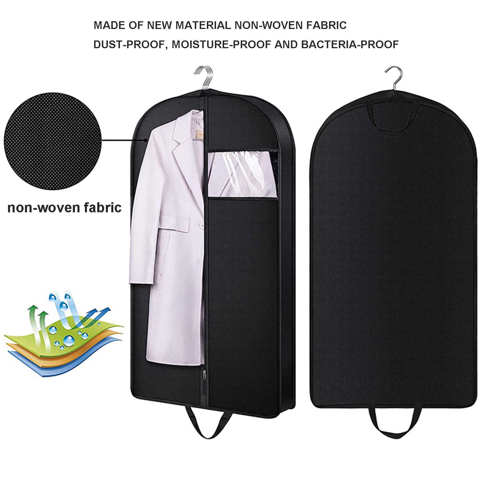 Fundas para Ropa Transpirables, Paquete de 5, Profundidad 3,9", Bolsas para Ropaolsas para Ropa para Colgar Ropa, Fundas para Ropa con Cremallera y Ventana Transparente,Dark Grey-60x10x110cm