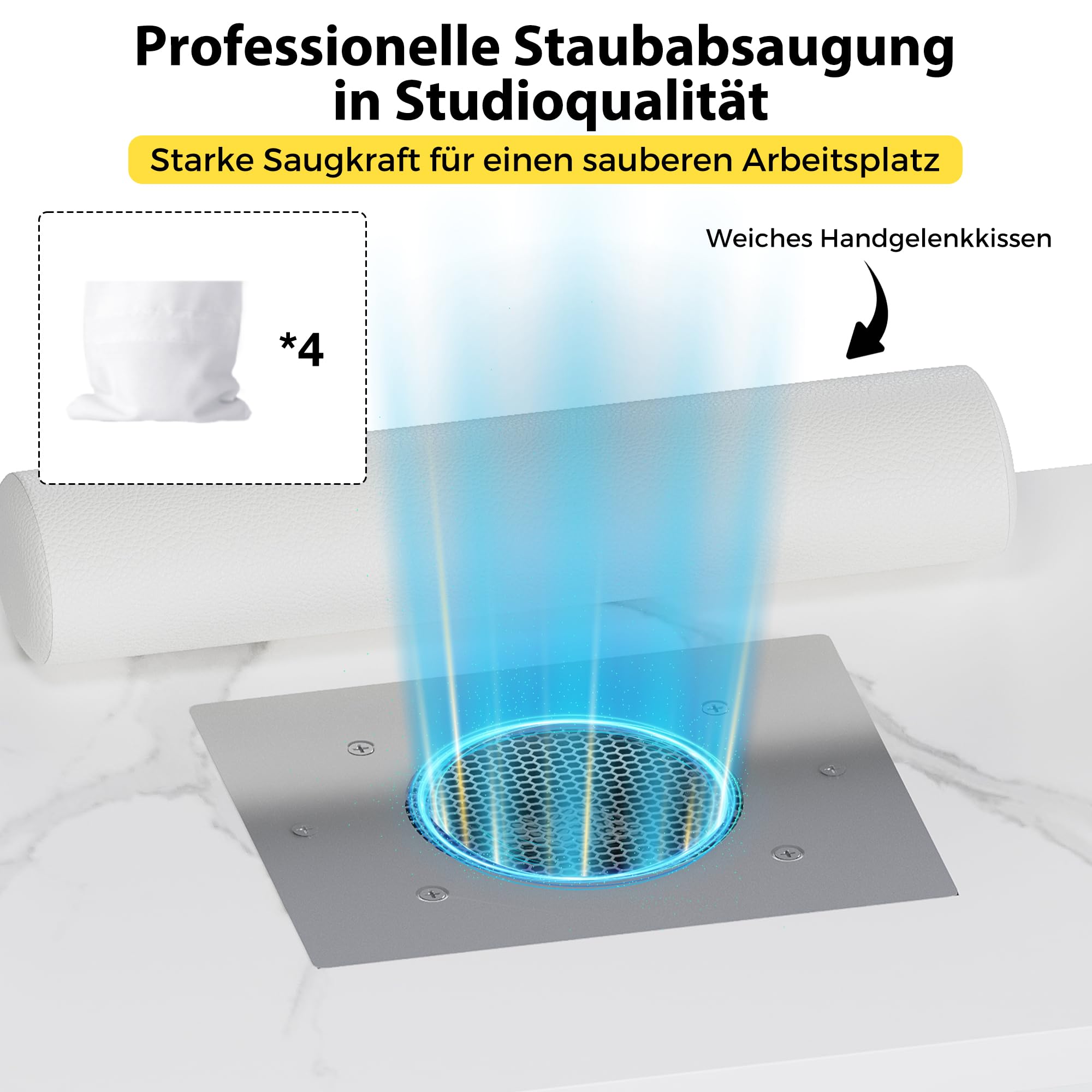 Tragbarer Nageltisch mit Staubabsaugung und LED-Lampe, Klappbarer Manikürtisch mit Tragetasche, Handauflage, Organizer-Boxen & Nail Display, Profi Nagelstudio Tisch für Maniküre & Nageldesign,Weiß