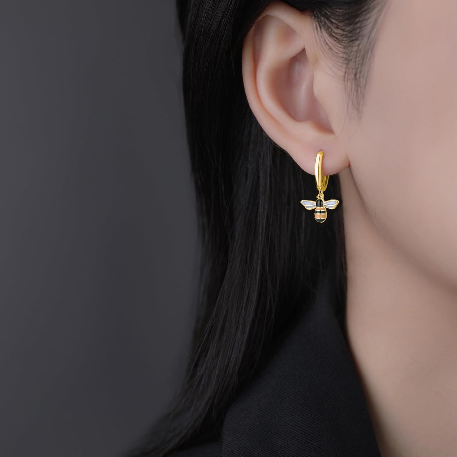 SLUYNZ Solid 925 Sterling Silver Bee Hoop Earrings for Women Teen Girls Cute Bee Huggie Earrings Drop Mother's Day Gifts - Image 2