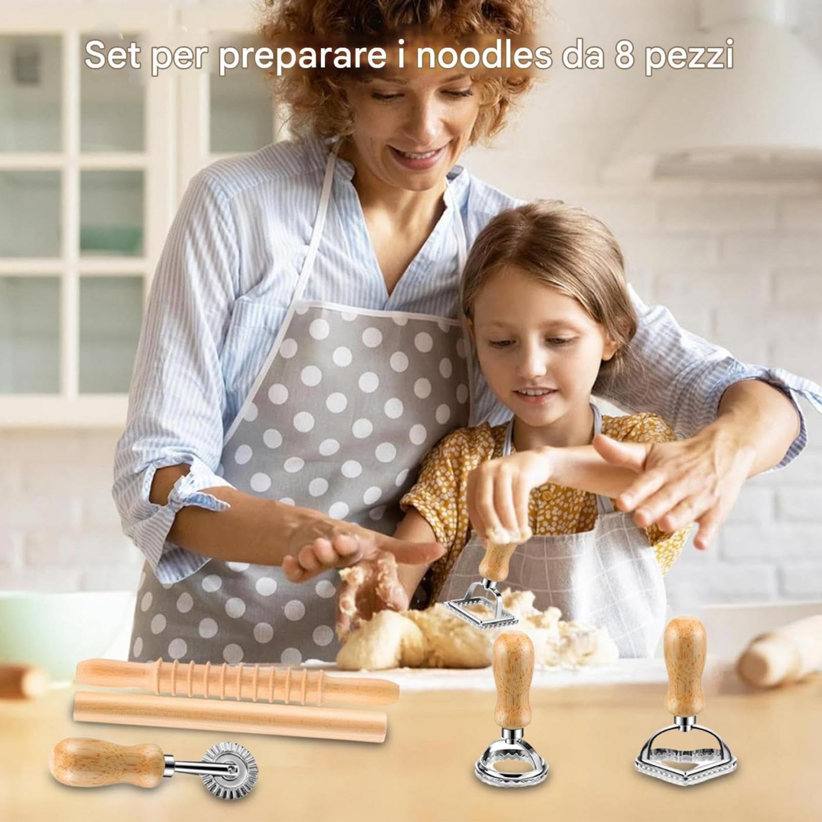 Kit À Pâtes En Bois Set à spaghetti et accessoires pâtisserie polyvalents | rouleau et coupe-pâtes Accessoires De Pâtisserie Polyvalents Pour Fournitures De Cuisine Maison Et Restaurant Desserts W