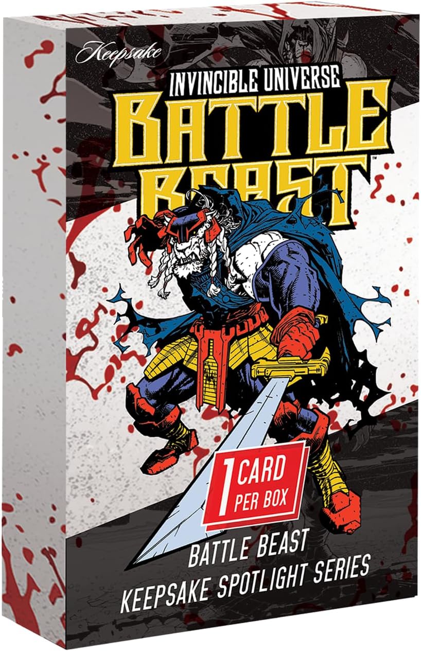 Battle Beast Keepsake Spotlight Series Karta kolekcjonerska: 1 zamknięta karta 1. edycji ponumerowana do 50 lub mniej, Chase SignaGraph, SignaPatch, wkładki 3D, podpisy 1/1, niezwyciężony wszechświat
