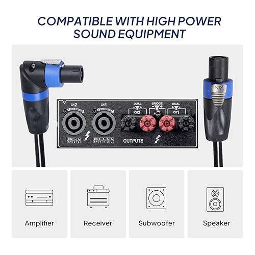 Miniatura 6 de Cable Speakon en ángulo recto de 55 pies, cable de 2 conductores de 16 AWG, cables macho de habla en ángulo mejorado para conector de audio Pro DJ