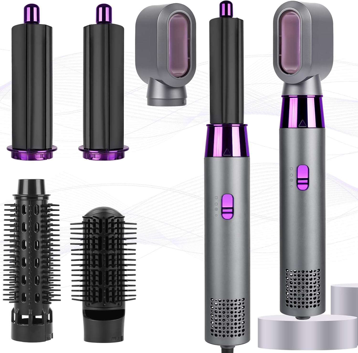 Haardroger, 5-in-1, haardrogerset met 5 accessoires, 3000 W Air Styler blaasborstel, instelbare windsnelheid, voor drogen, krullen, gladmaken