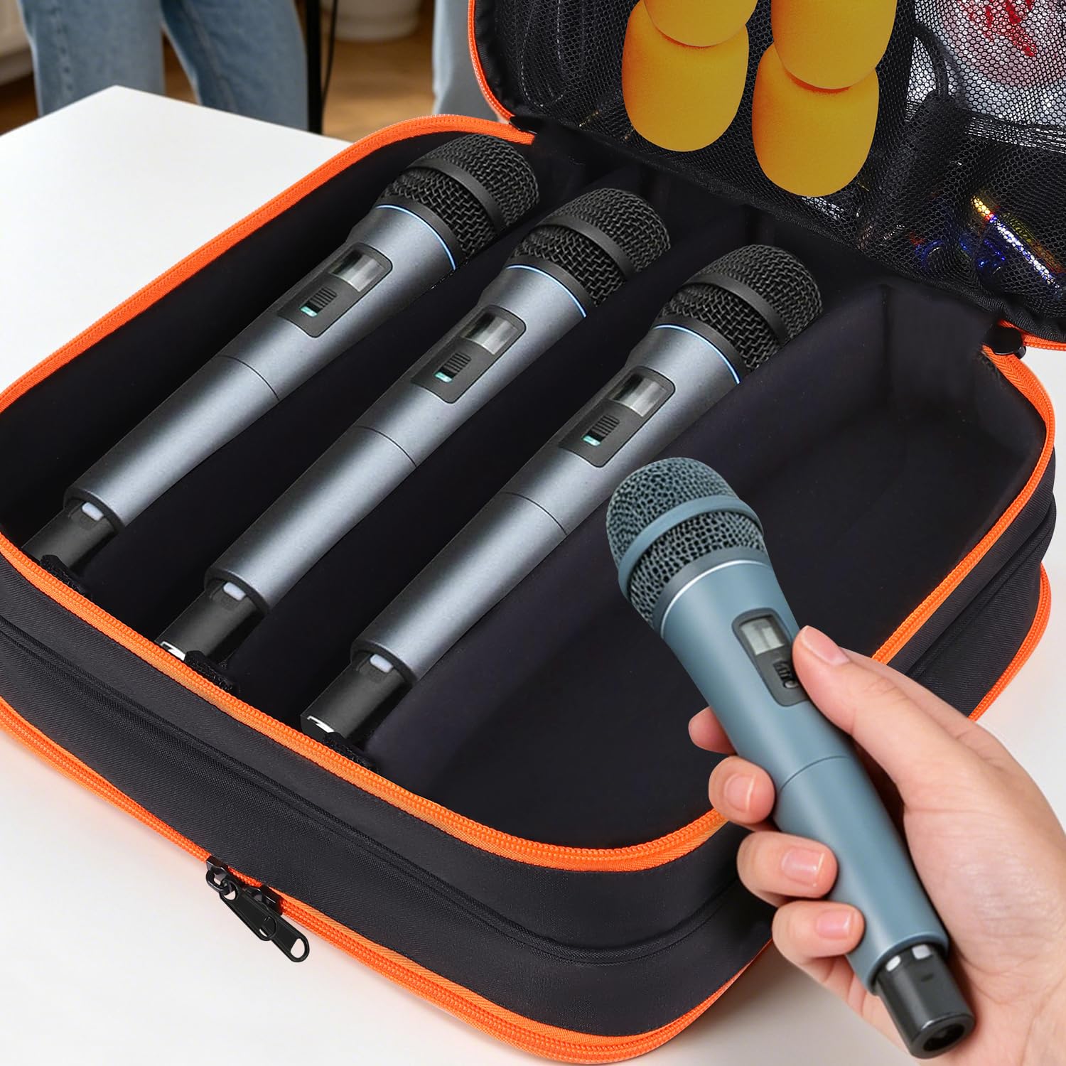 Custodia per microfono senza fili, con 8 scomparti, custodia portatile per microfono, con protezione in EVA, per canto, karaoke, feste (solo custodia)