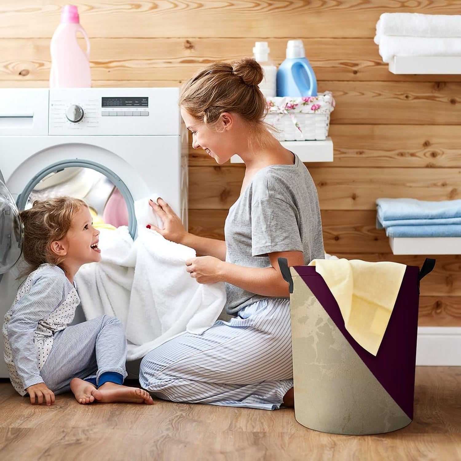 Large Laundry Basket, Gold Marble Pattern and Burgundy Collapsible Laundry Hamper with Drawstring Dirty Clothes Washing Bin for College Dorm Storage Essentials