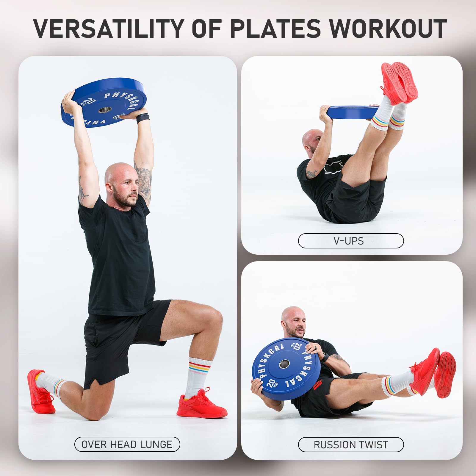 PhysKcal Kolorowe talerze do sztangi z wkładką ze stali nierdzewnej 2", standardowe talerze do sztangi IWF i zestaw tarcz do sztangi frakcyjnej 0,5 kg – 25 kg (e) 2 x 5 kg