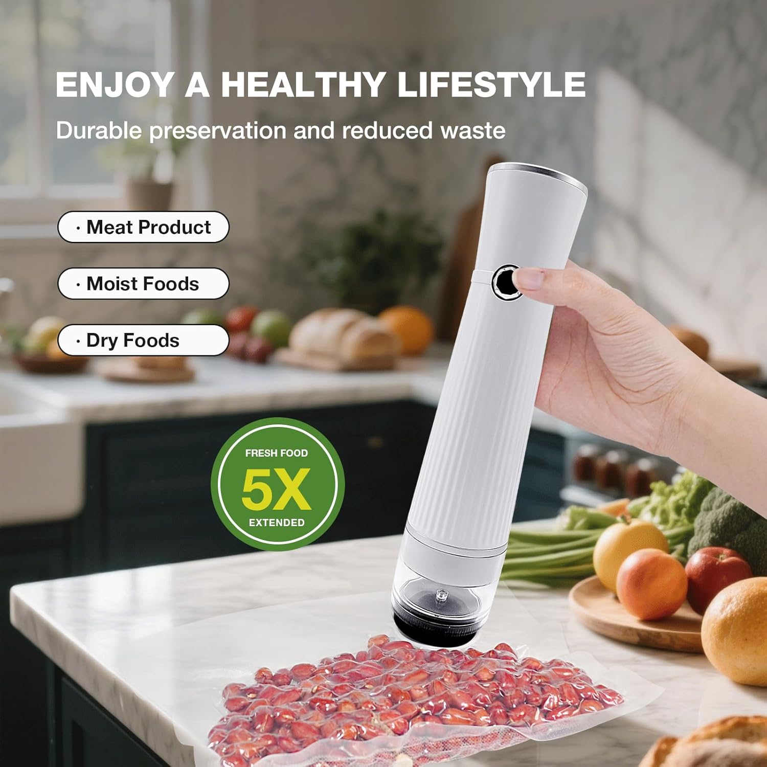 Portable Handheld Vacuum Sealer Machine, Compact Vacuum Sealer Machine for Food Preservation & Storage + 10 Reusable Bags