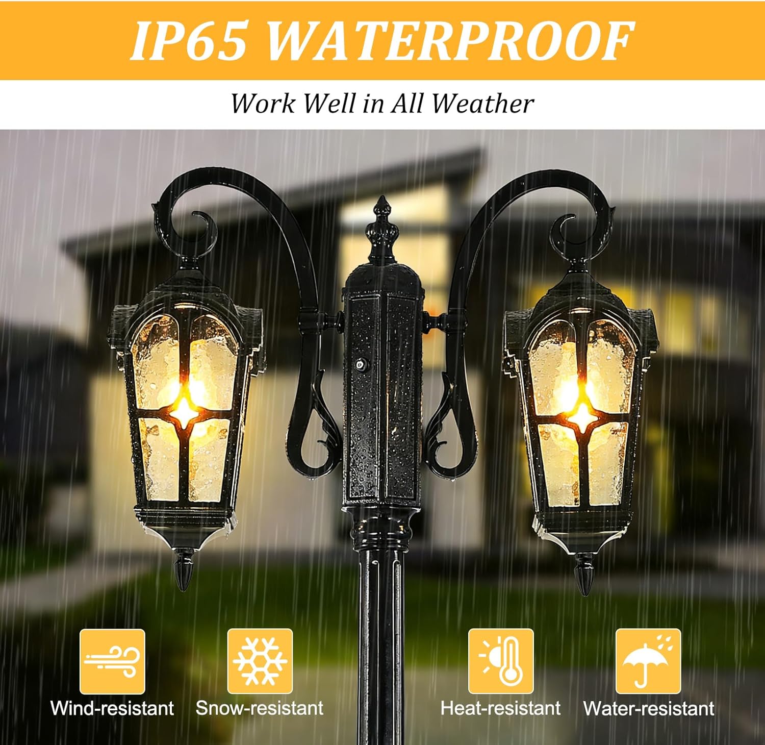 MADISH 2-Head Outdoor Street Light with Dusk to Dawn Sensor, Aluminum Exterior Pole Light Glass Shade, Classic Waterproof Black Hardwired Lamp Post Lights for Backyard, Garden, Driveway