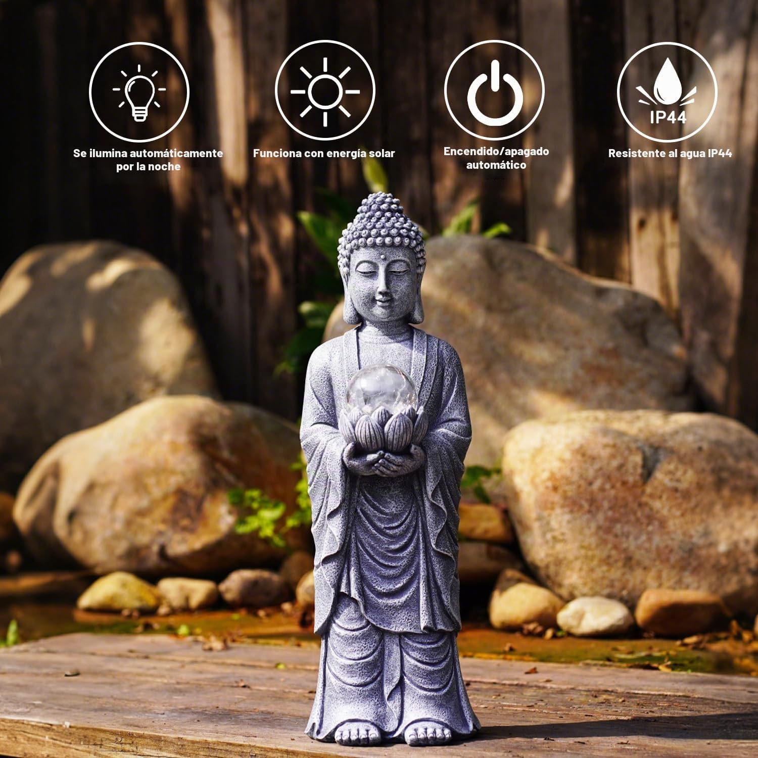 Yeomoo Figura de Buda solar de 46 cm de altura, con efecto de crackle, gran decoración espiritual para jardín zen, meditación, yoga y feng shui, regalo para mujeres/mamá (jardín, terraza, salón