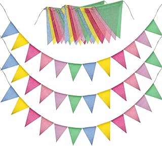 YUHGENWI 26ft Bunting Banner, 24pcs Outdoor Waterproof Triangle Flags Macaron Multicolor Pennant Bunting Imitated Linen Burlap Bunting For Party Banners Party Decorations Birthday Outdoor Garden