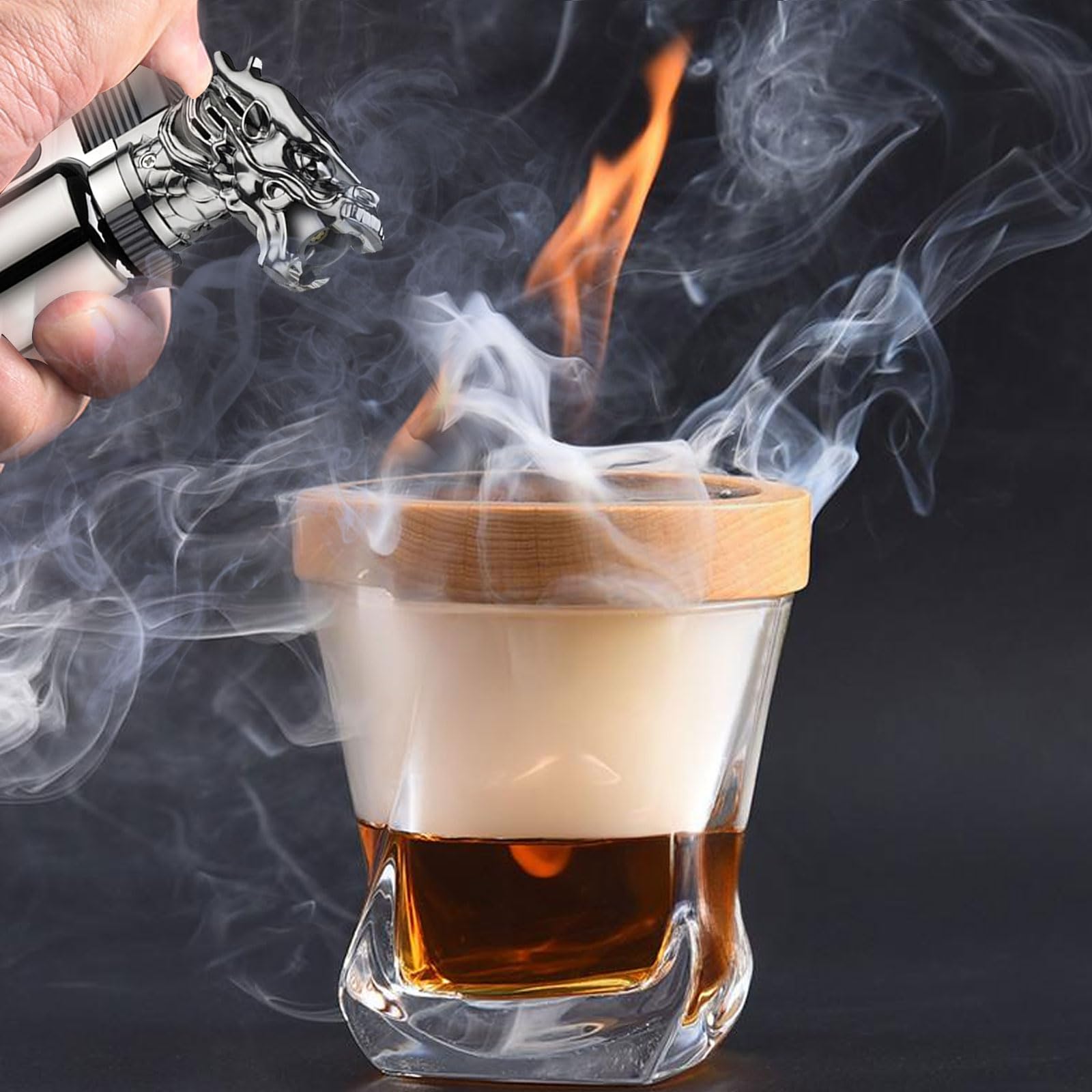 Zestaw do wędzenia whisky, zestaw do wędzenia whisky z 6 wiórami drzewnymi i palnikami do flambirowania, zestaw do wędzenia koktajli, zestaw do wędzenia whisky do napojów, jedzenia i burbona, prezent