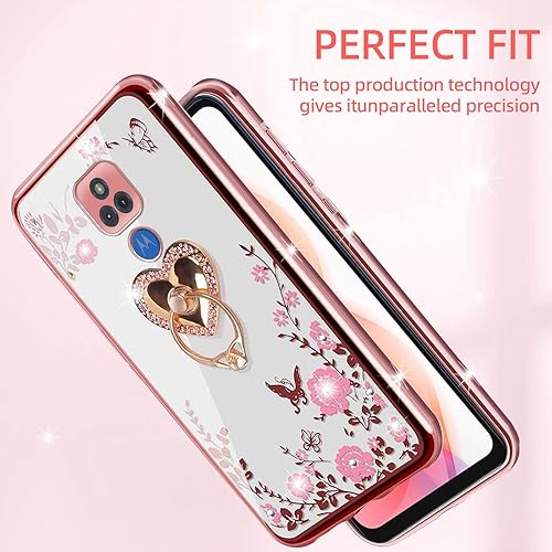 Miniatura 7 de KuDiNi Funda compatible con Moto G Play 2021 para mujer, funda protectora de TPU transparente con soporte y correa para Motorola G Play 2021 (oro