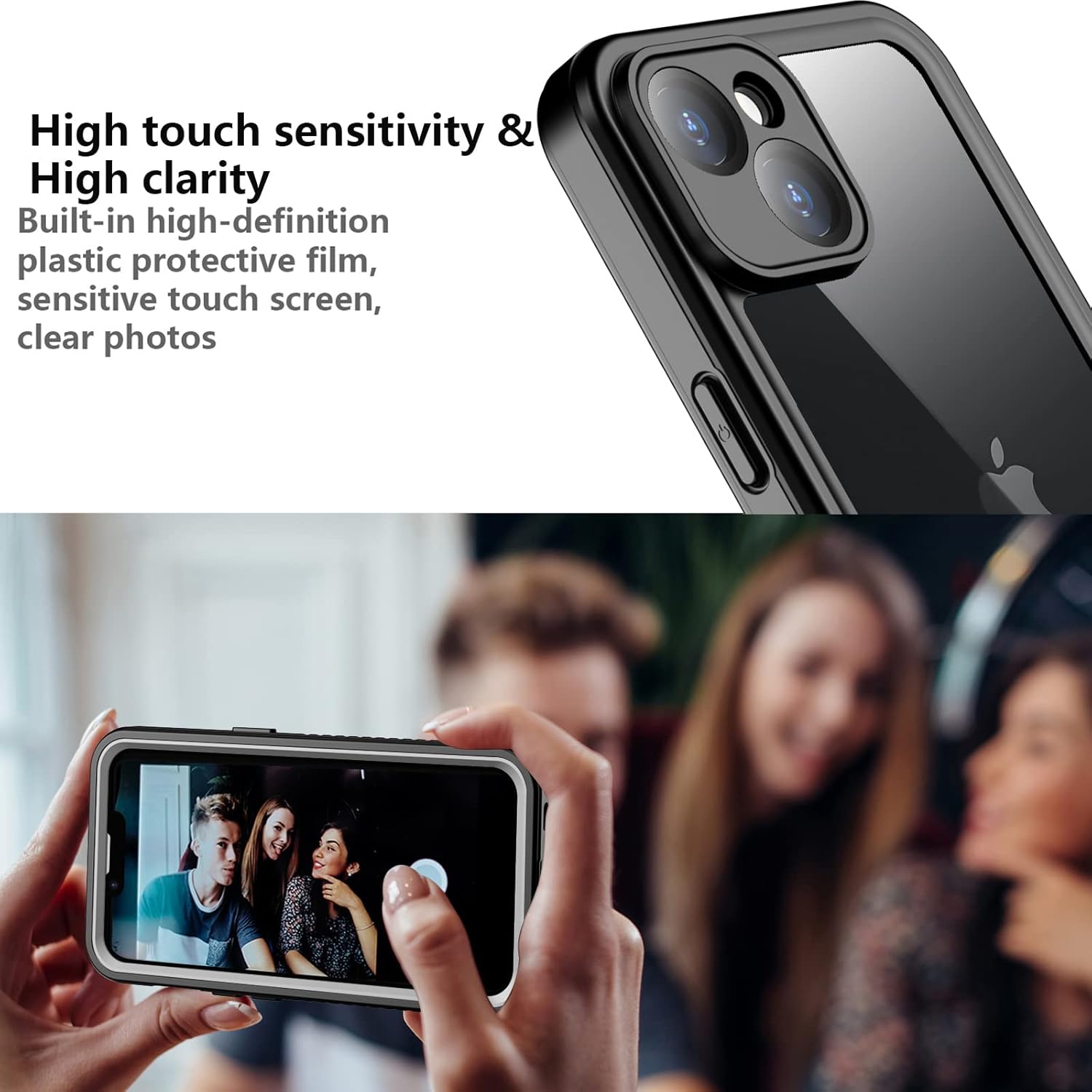 Compatible with iPhone 14 Plus Case,with Screen Protector,Waterproof Protective Case for Men Women,Phone Case Heavy Duty Shock Proof Black