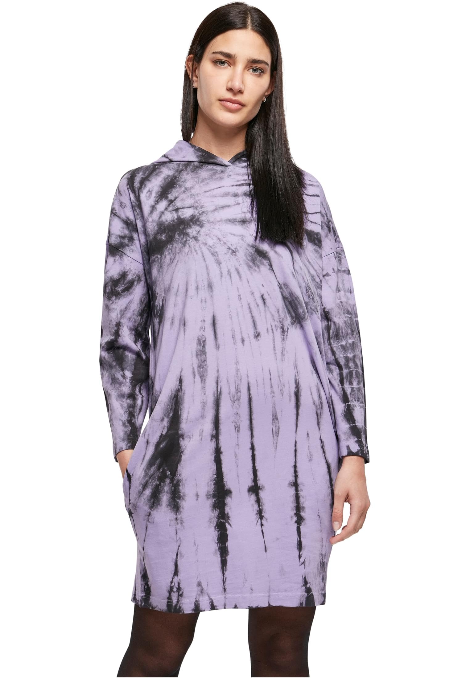 Urban Classics Women's Ladies Oversized Tie Dye Hoody Dress, Black/Lavender, M