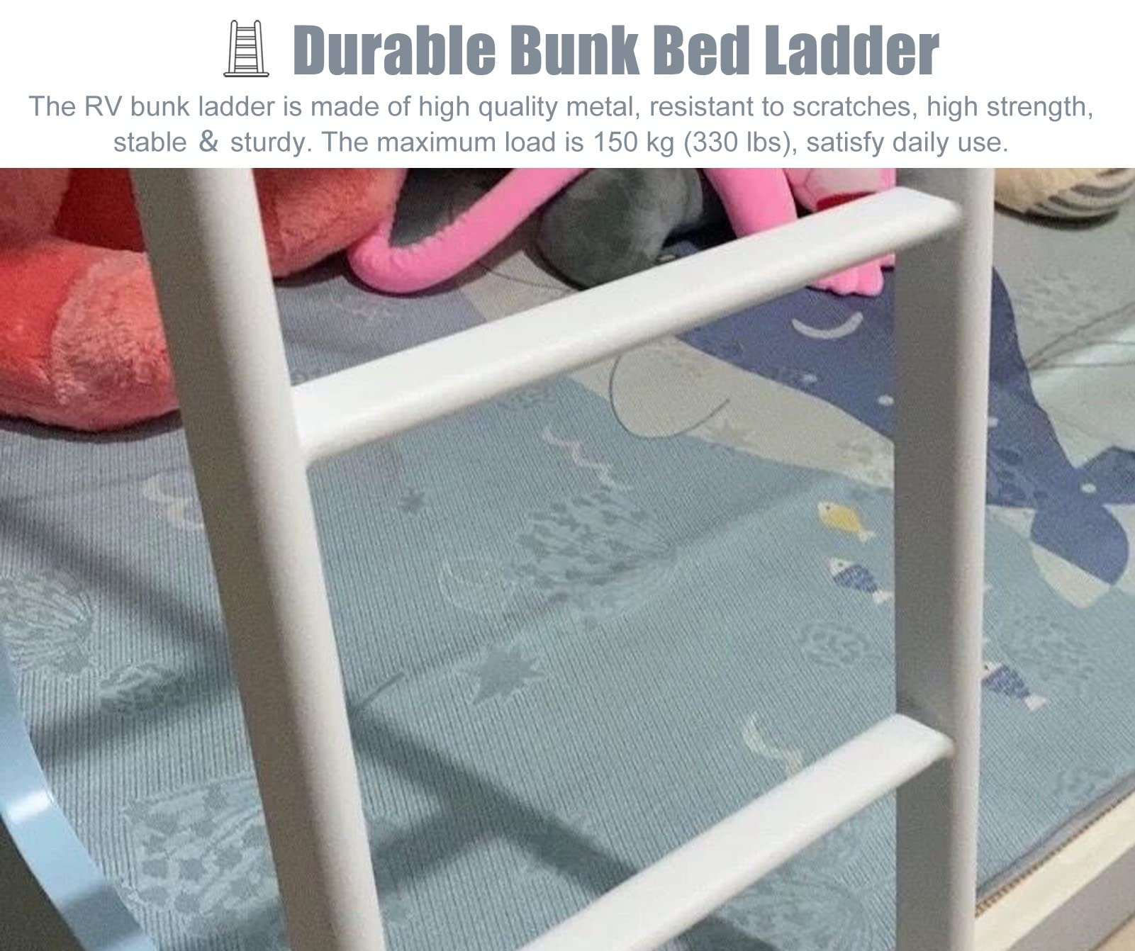 Hochbett Leiter Verstellbarer Hochbettleiter zum Aufhängen mit Haken, Camper Hochbett, Kurze Metall-Leiter für Kinder & Erwachsene (116cm/45)