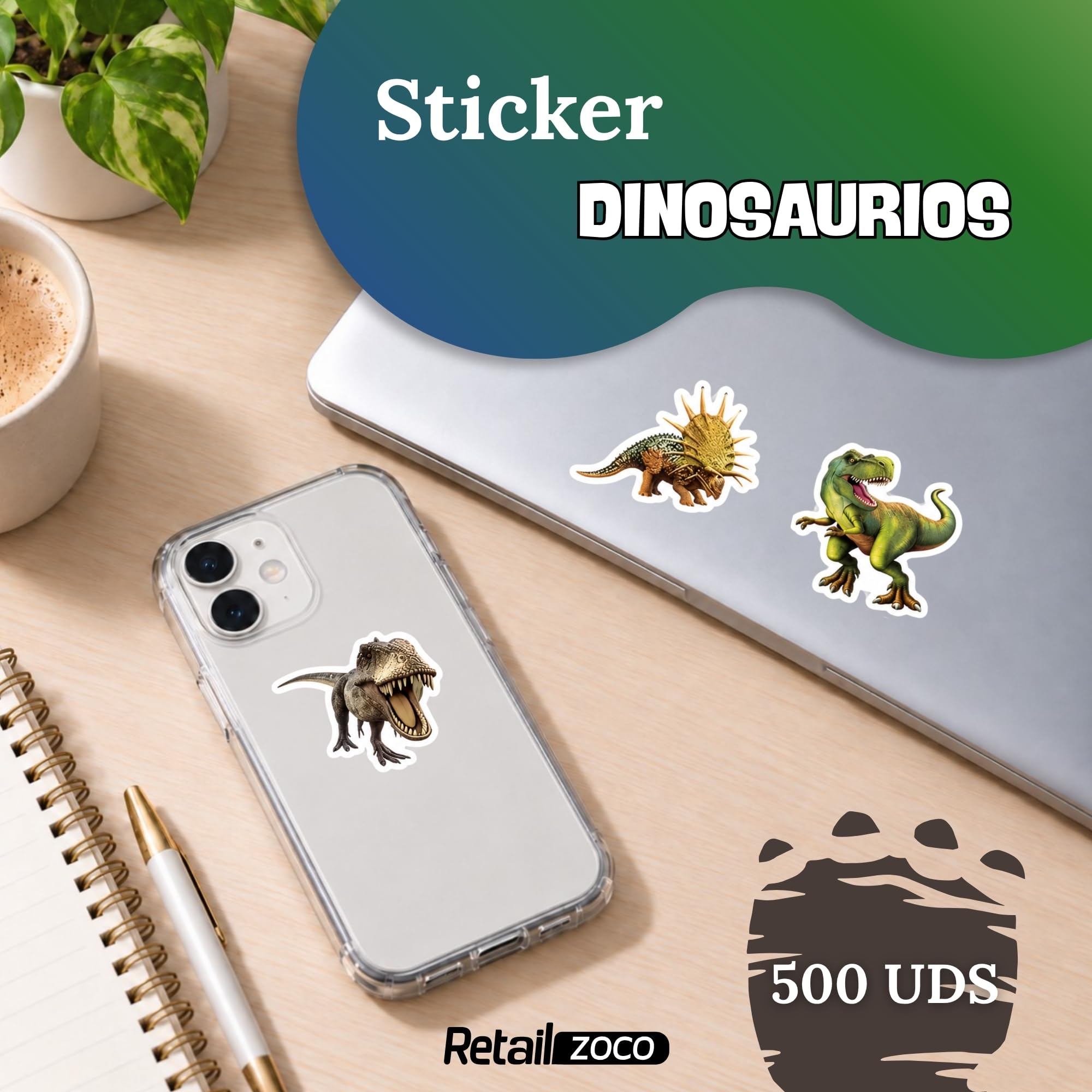 Rollo Pegatinas Dinosaurios para niños, animal stickers, 3 Unidades - imagen 2