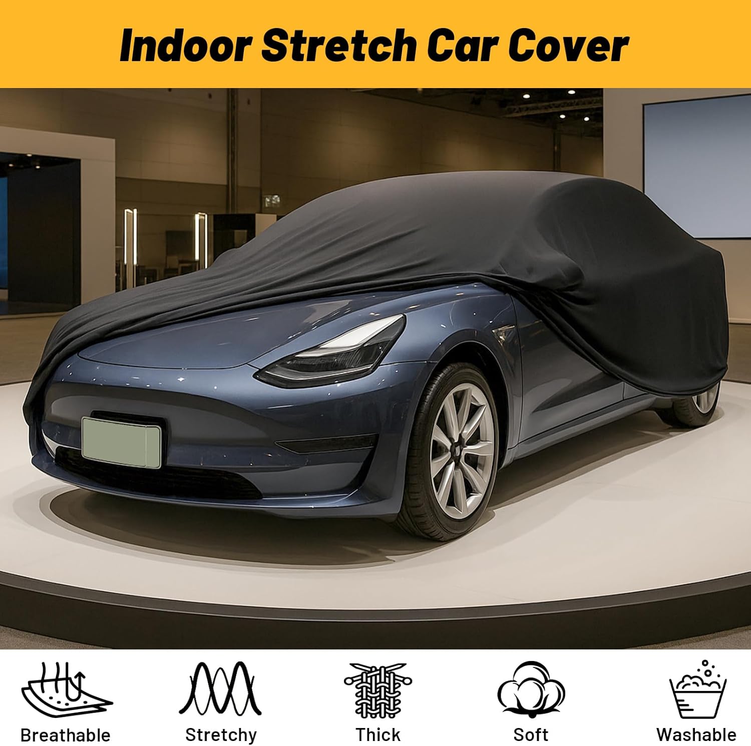 Favoto Car Cover for Model-3 Dustproof - Car Cover Indoor Compatible with Tesla Model 3 Stretch Cover with Charging Port Inside Protection Breathable Vehicle Cover for Underground Garage