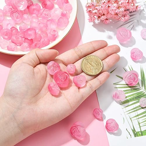 Miniatura 4 de LiQunSweet Espaciador floral de plástico rosa de 3.53 oz con cuentas de rosas esmeriladas para hacer joyas, manualidades, 3.53 oz