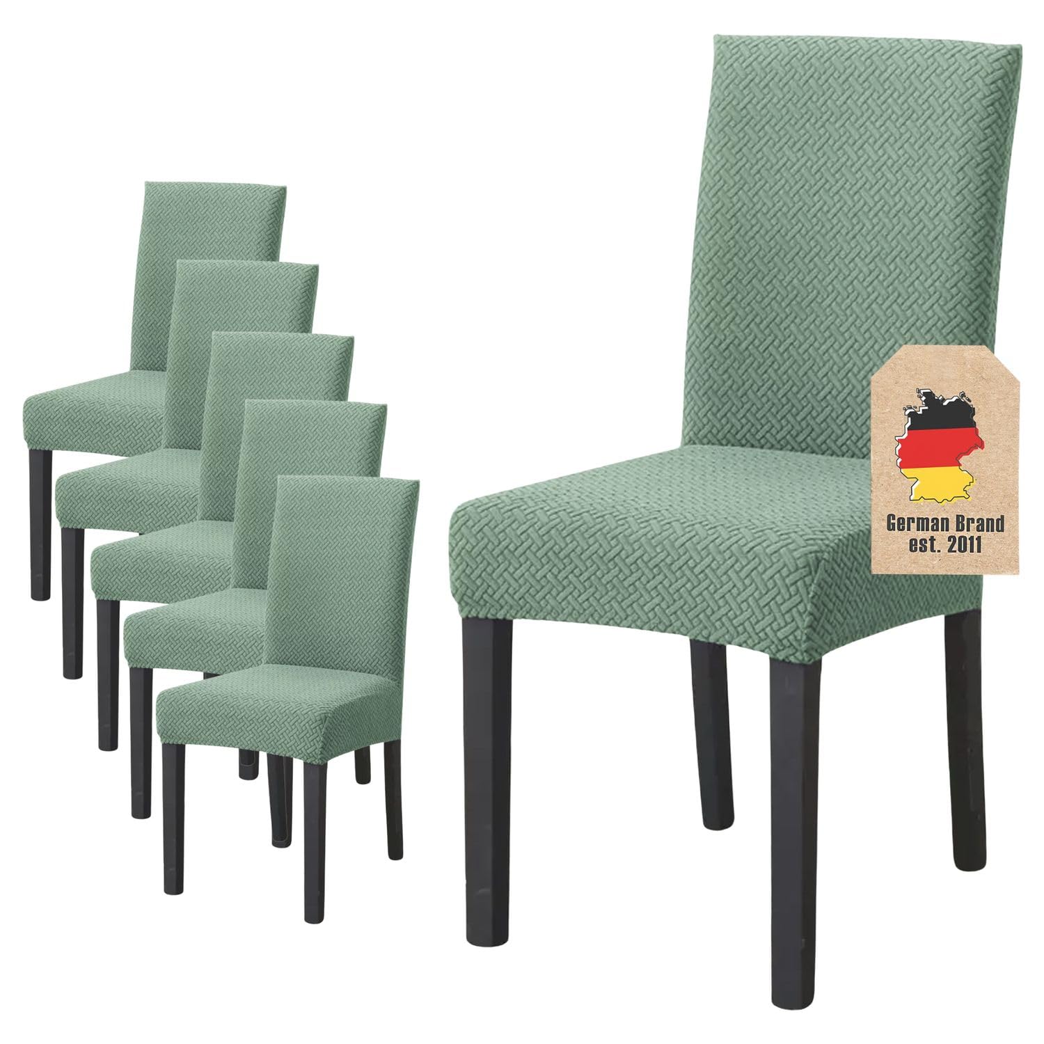 INTIRILIFE 6X Elastischer Stuhlhusse Stuhlüberzug in Gemustert HELL GRÜN mit 38-45 cm Sitzfläche und 45-65 cm Lehnenhöhe - Für Partys Hochzeiten Hotels oder Zuhause im Esszimmer