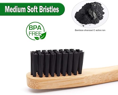 Miniatura 2 de Paquete de 6 cepillos de dientes de carbón de bambú natural biodegradable respetuoso con el medio ambiente