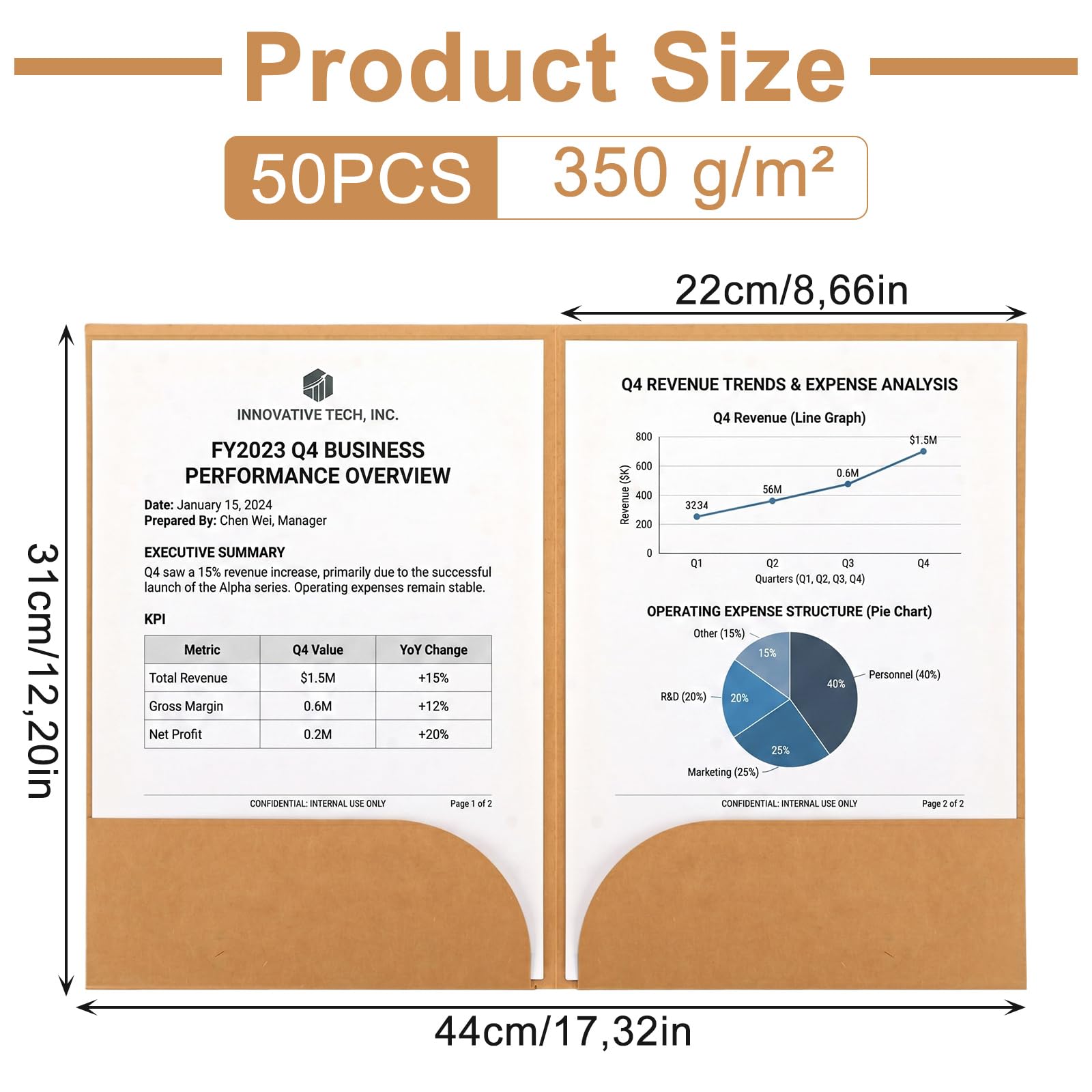 50 cartelline portadocumenti formato A4, in cartone da 350 g, con 2 tasche interne e scomparto per carte di credito, per ufficio