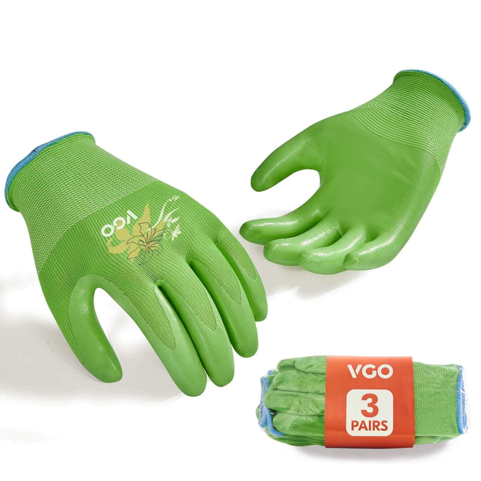 VGO 3 works Women’s Gardening Gloves - Non-Slip Nitrile Coated, Machine Washable & Breathable for Outdoor,DIY, Ranch,Camping