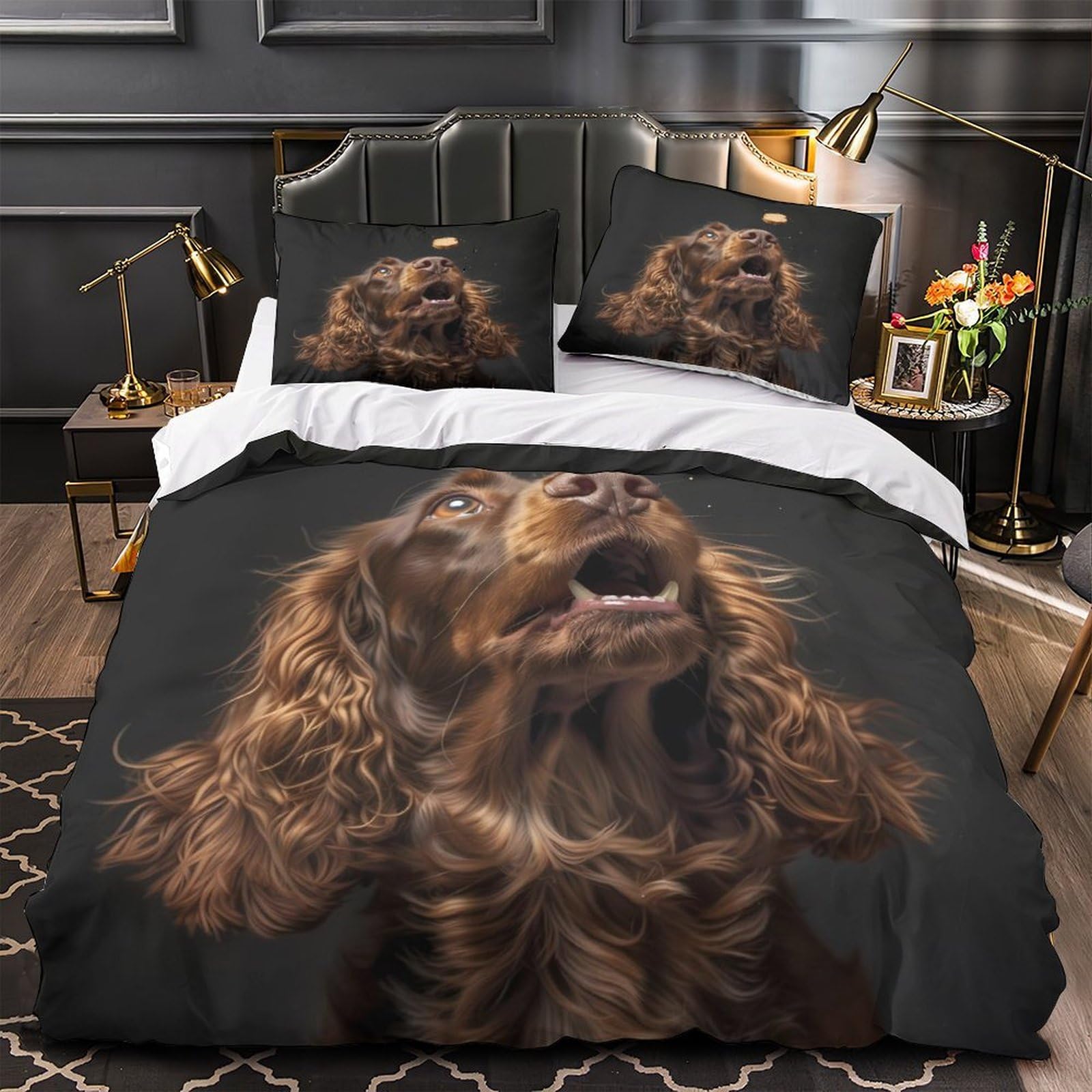 Parure de lit chien 3D en microfibre hypoallergénique ultra douce Super King