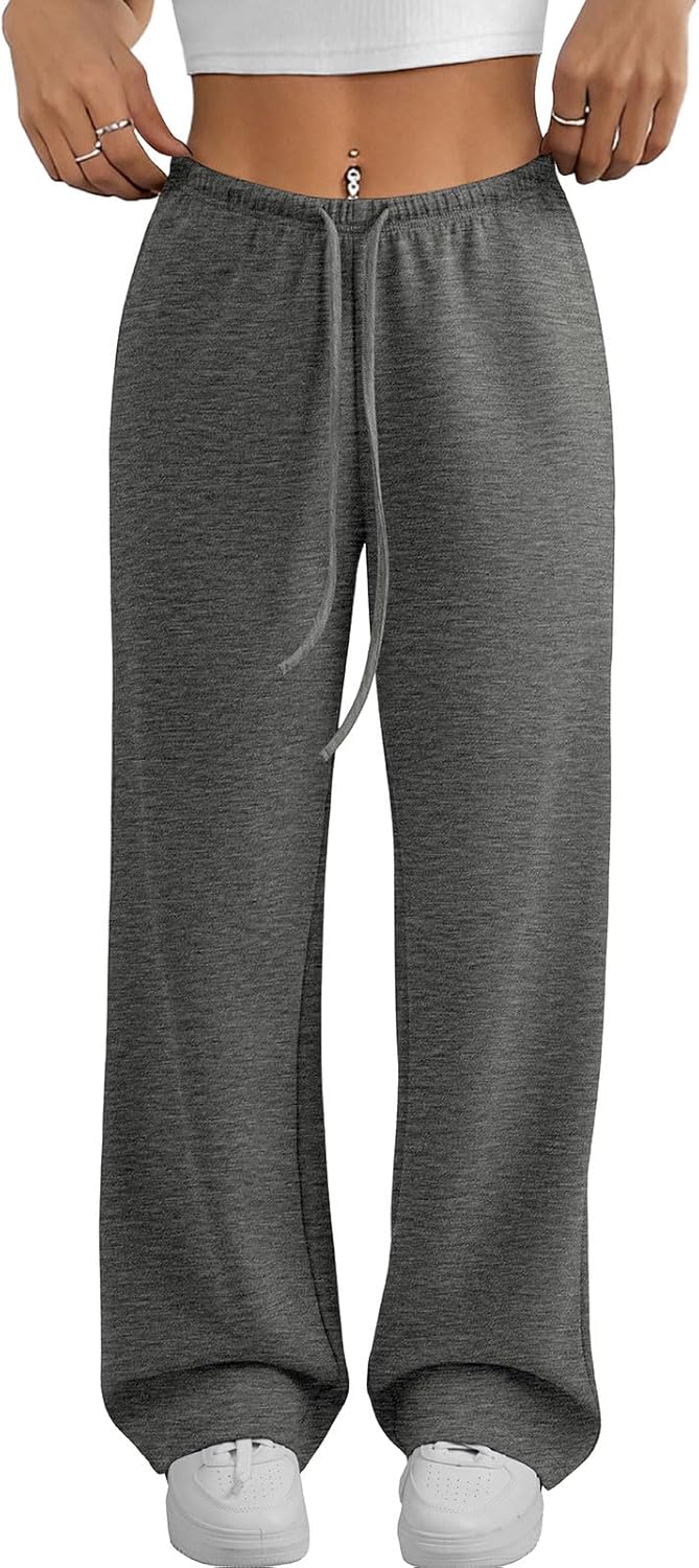 ATHMILE Womens Wide Leg Sweatpants Air Fabric Straight Lowrise Drawstring Elastic Low Waist Fall Clothing Pockets 2025