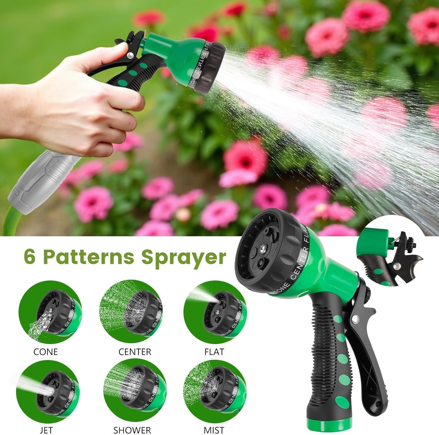 SPECILITE 1/2” Polyurethane Coil Garden Hose 50 FT, PU Flexible Recoil Water Hoses with 6-Pattern Spray Nozzle for Patio, Boat, Greenhouse and Yard