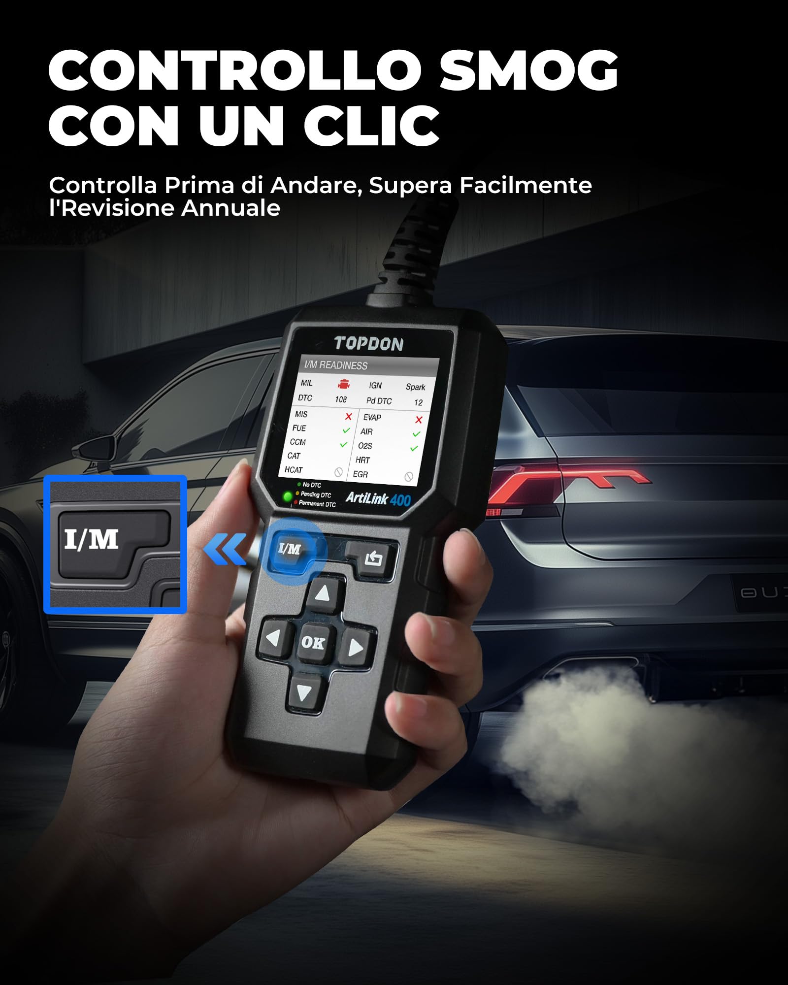 TOPDON AL400 OBD2 Diagnostico per Auto, 10 Modalità OBD2, 2.4 Pollici
