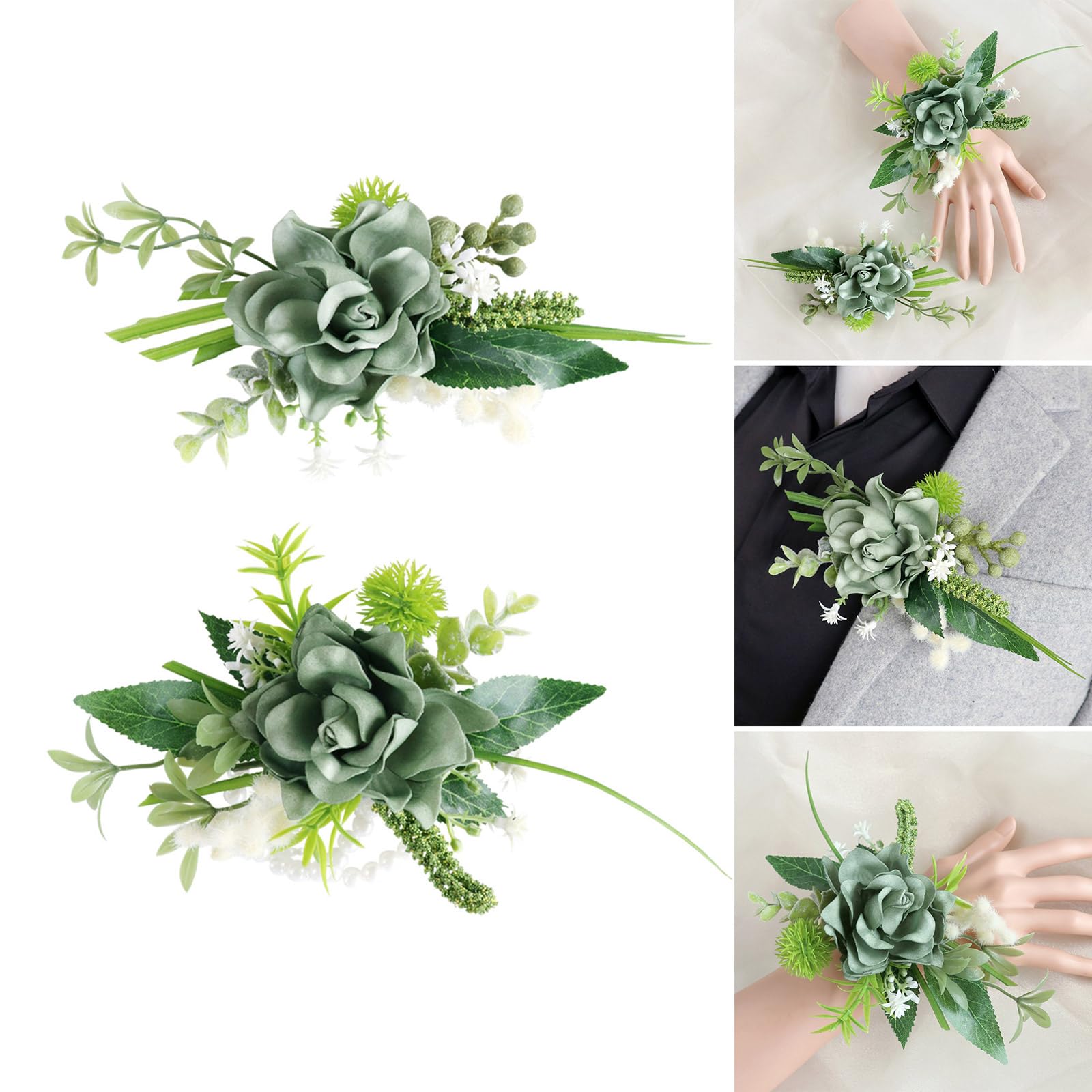 Delicato bouquet da polso da sposa con fiore per testimoni dello sposo, fiore all'occhiello artificiale, braccialetto per corpetto per feste, 6 pezzi