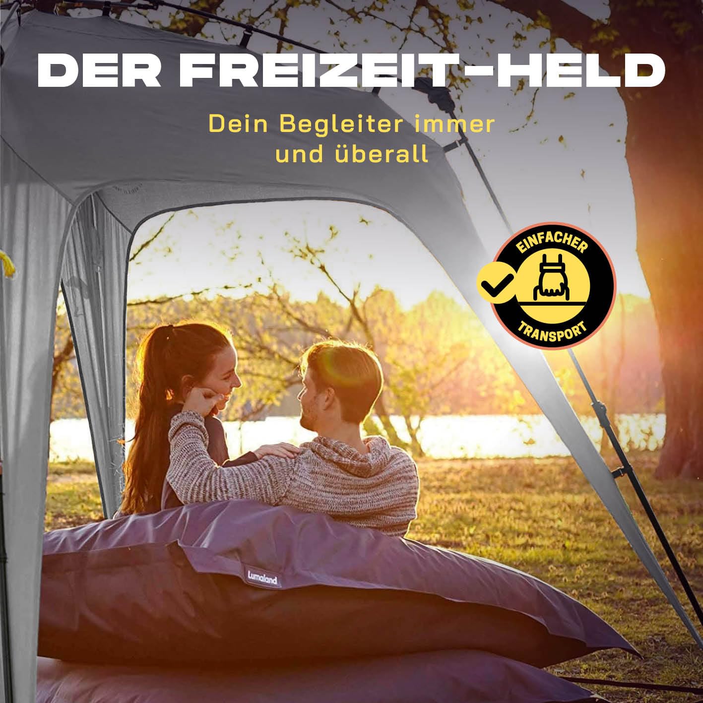 Lumaland Outdoor Pavillon 2,5 x 2,5m | Wasserdicht & UV-Schutz | Gartenzelt inkl. 1x Seitenteil & Tasche & Heringe | Robuster Camping & Partyzelt | Pop Up Zelt Aufbau in 2 Minuten [Hell-Grau]