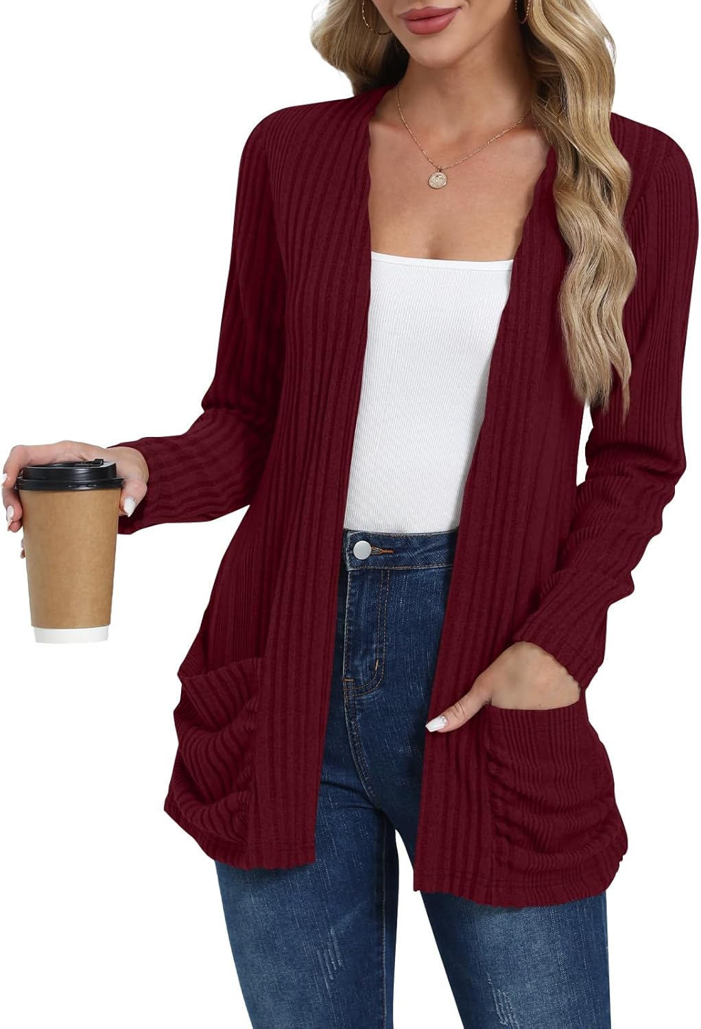 Women's Cardigan Lightweight Long Sleeve Open Front Cardigans with Pockets - Image 2