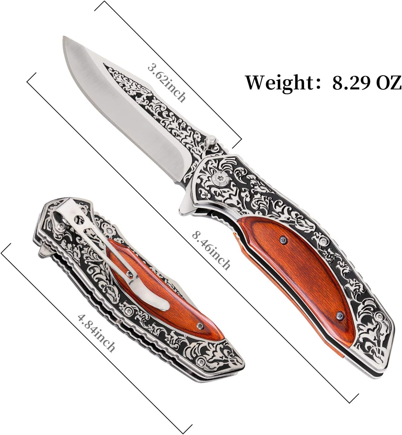 Casvno Pocket Knife Pocket Folding Knife 3CR13 blade +handle (stainless steel and colored wood) for Hunting, Camping, Fishing, Hiking, Outdoor Activities Home Improvement