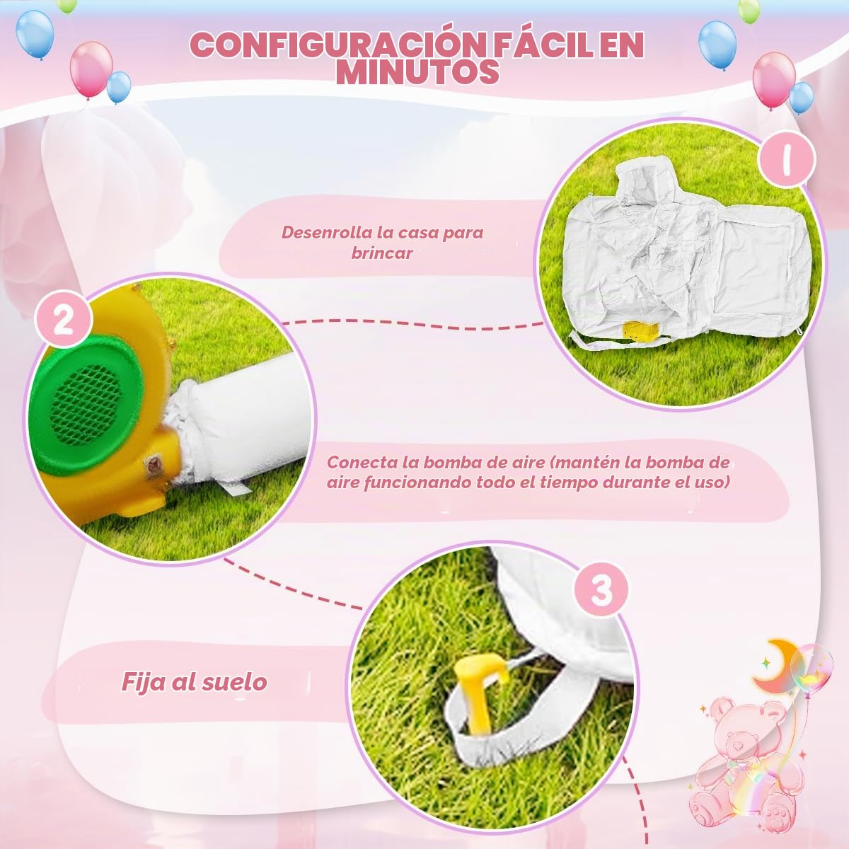 Castillo Hinchable Blanco con Soplador para Niños con Tobogán, Trampolín y Piscina de Bolas, Castillos Hinchables Interior Exterior Jardín Parque Fiesta Boda Cumpleaños Regalos, 320×280×210cm