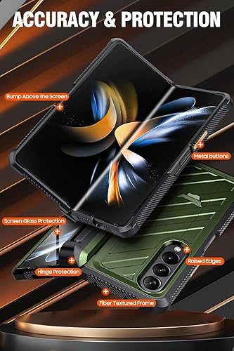 Miniatura 7 de GooseBox Funda para Samsung Galaxy Z Fold 4 con soporte para bolígrafo S, protector de pantalla integrado, protección de bisagra, soporte y 360
