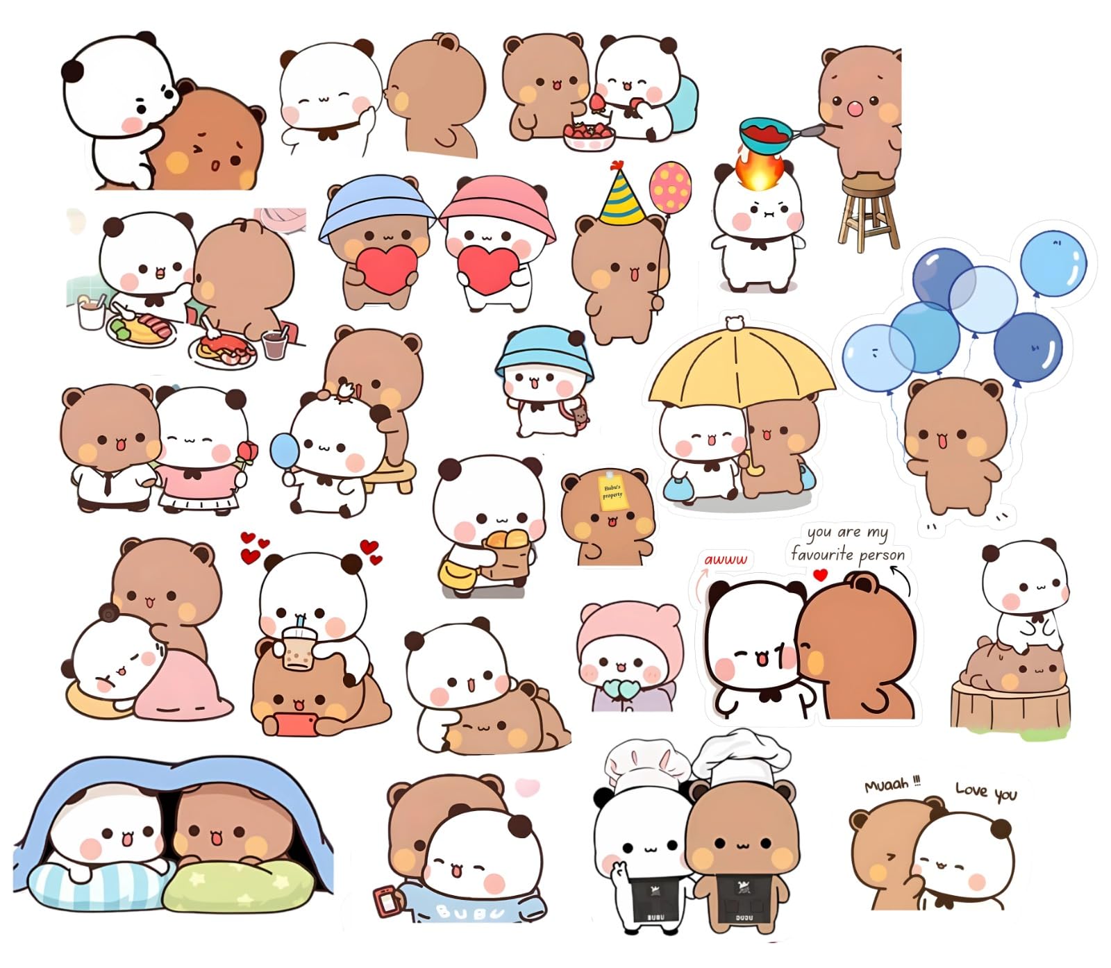 Bubu Dudu Cute Couple Stickers S0003 | Aesthetic Love Stickers for Phone, Laptop & Accessories | Water Resistant Romantic Decals for Couples, Journals & Gifts (Set of 40)-image-20