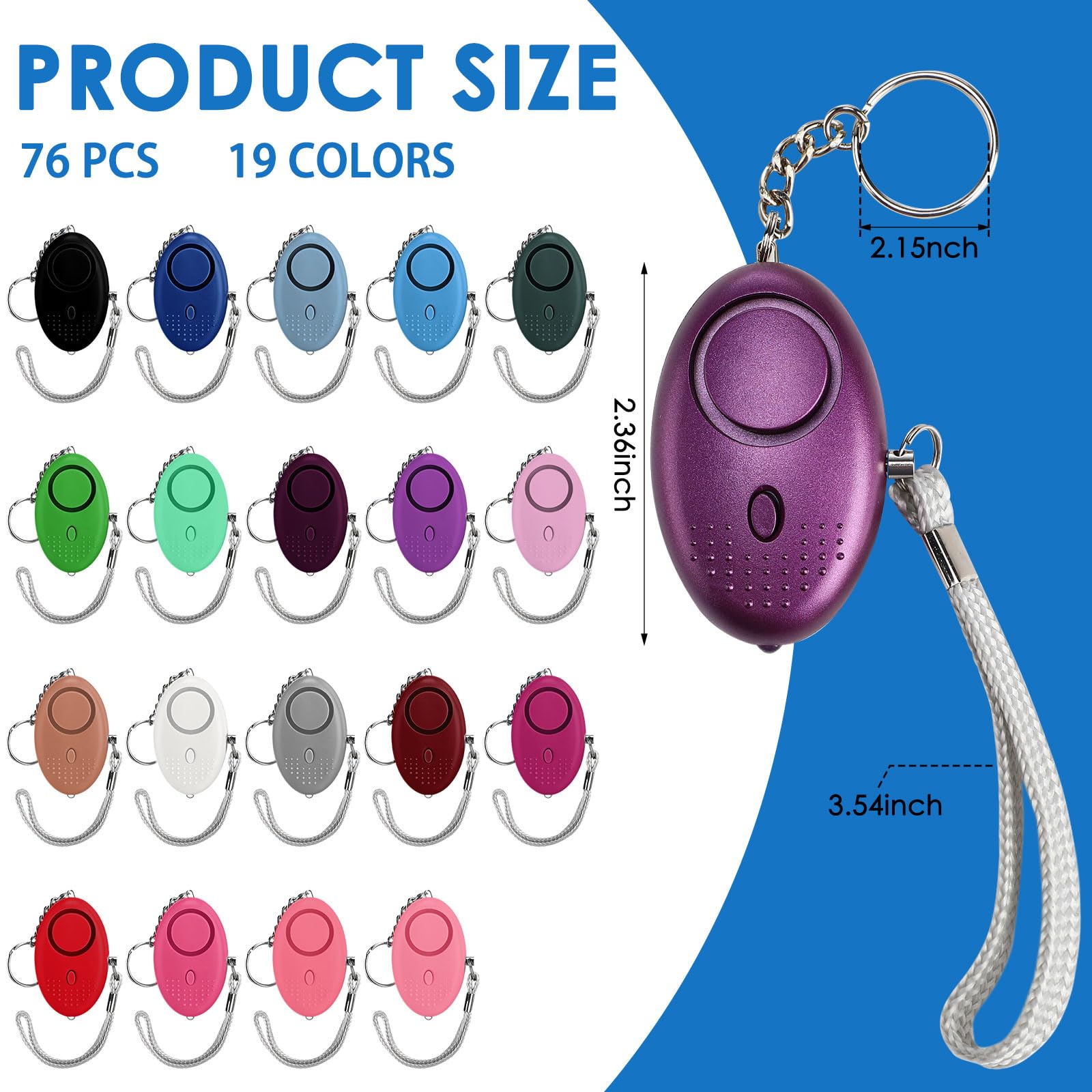 Kanayu 76 allarmi personali sfusi 130 dB suono sicuro di emergenza sicurezza autodifesa allarme di sicurezza portachiavi con protezione luce LED per donne ragazze bambini anziani, colori misti