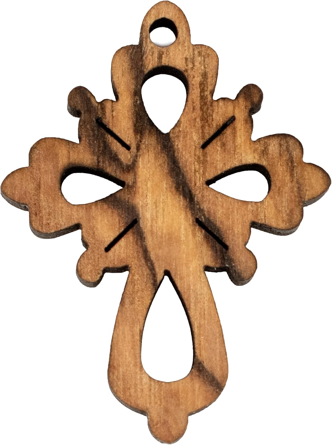 Handcrafted Olive Wood Cross Pendant: Bethlehem Made Floral Design Symbolizing Faith | 35x26mm