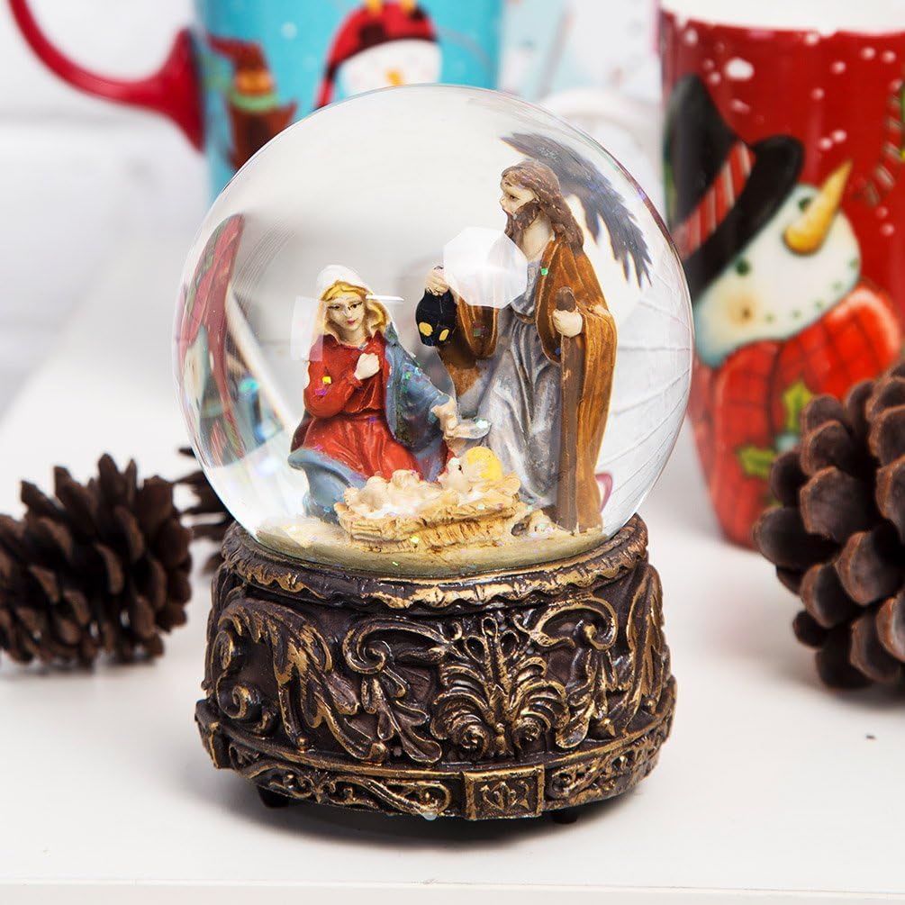 Christmas Musical Snow Globe Holy Family Polystone Water Glass Snow Globe Glitterdome for Holiday Decoration (Nativity) - Image 9