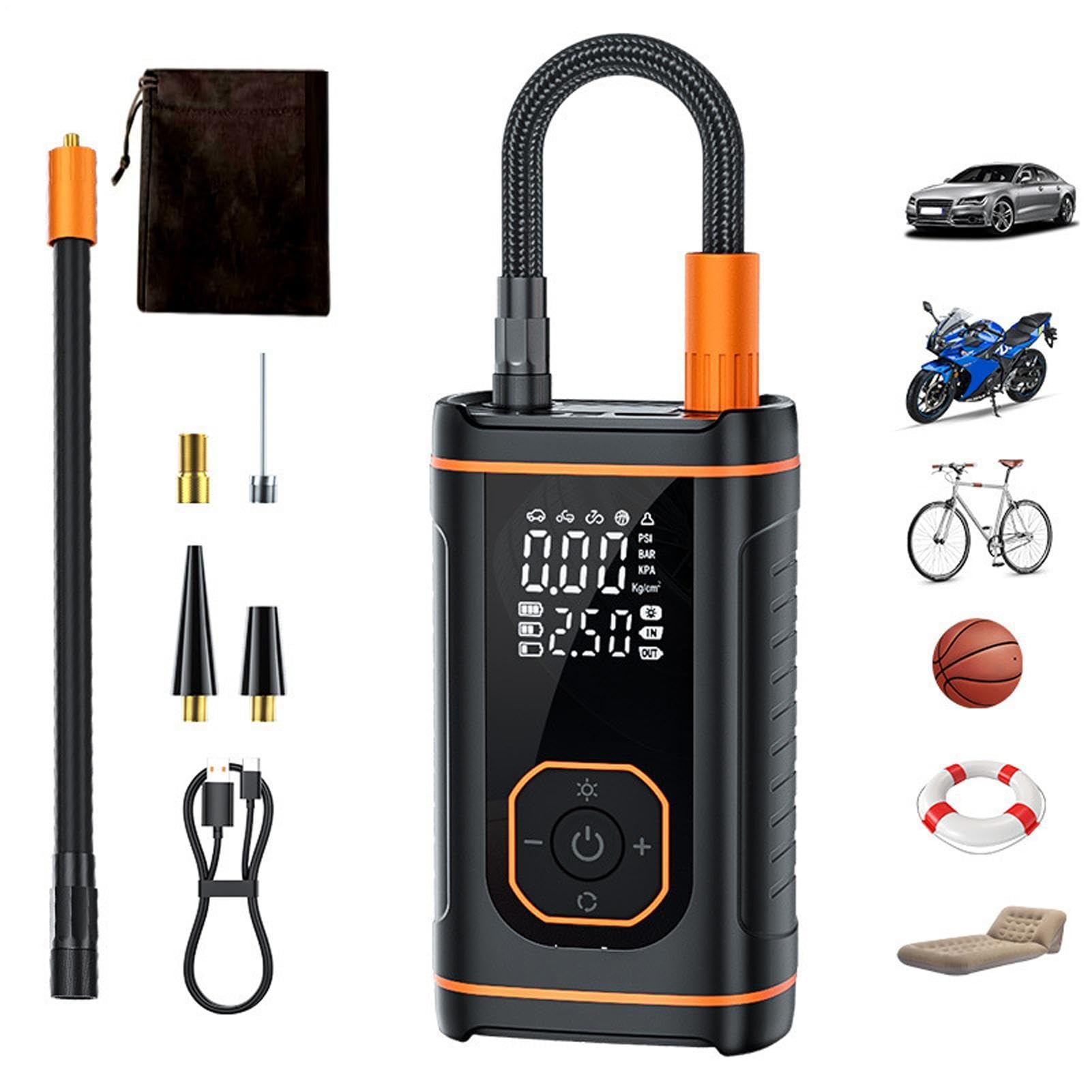 Gonfiapenne Portatile per Pneumatici Per Motociclette Con Display Digitale | Pompa d'Aria per Pneumatici Per Autoveicoli Motocicli Palloni Biciclette SUV Camper