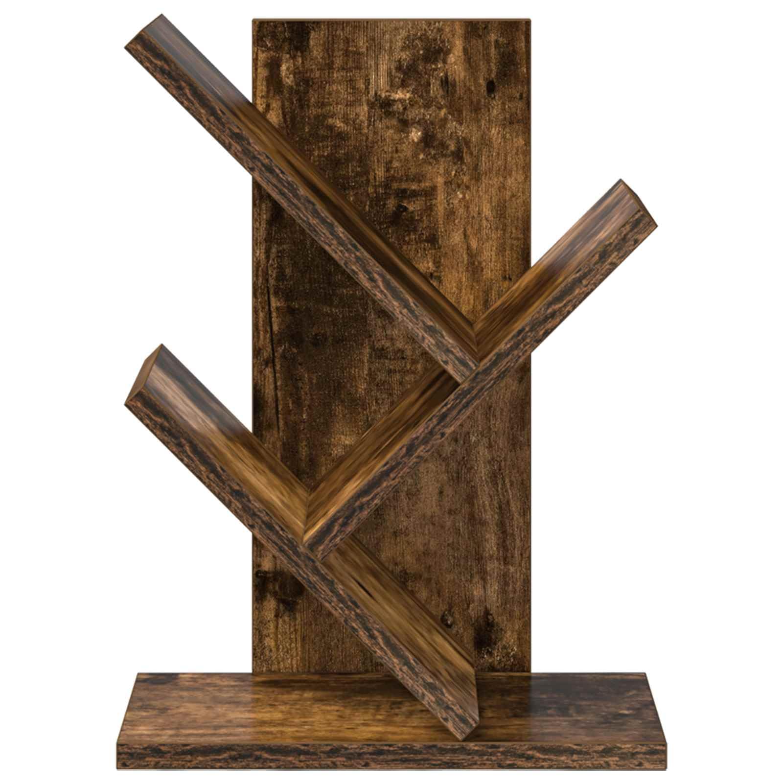 Étagère Arbre 3 Niveaux en Bois d'ingénierie Chêne fumé 30 x 18 x 40 cm Rangement pour Livres Romans dossiers classeurs Bureau Salon Chambre avec Compartiments exposant Objets déco