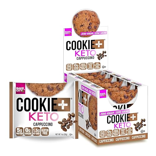 Bake City Cookie Plus Keto | Galletas de capuchino de 1 onza (paquete de 12), sin gluten, 0.00 oz de azúcar, solo 0.06 oz de carbohidratos netos,