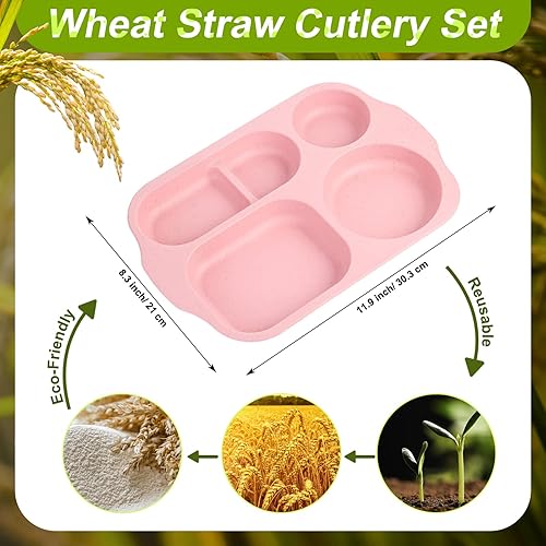 Miniatura 3 de Gerrii Juego de 24 platos divididos a granel, 5 compartimentos de plástico para niños y adultos, aptos para microondas y lavavajillas, vajilla