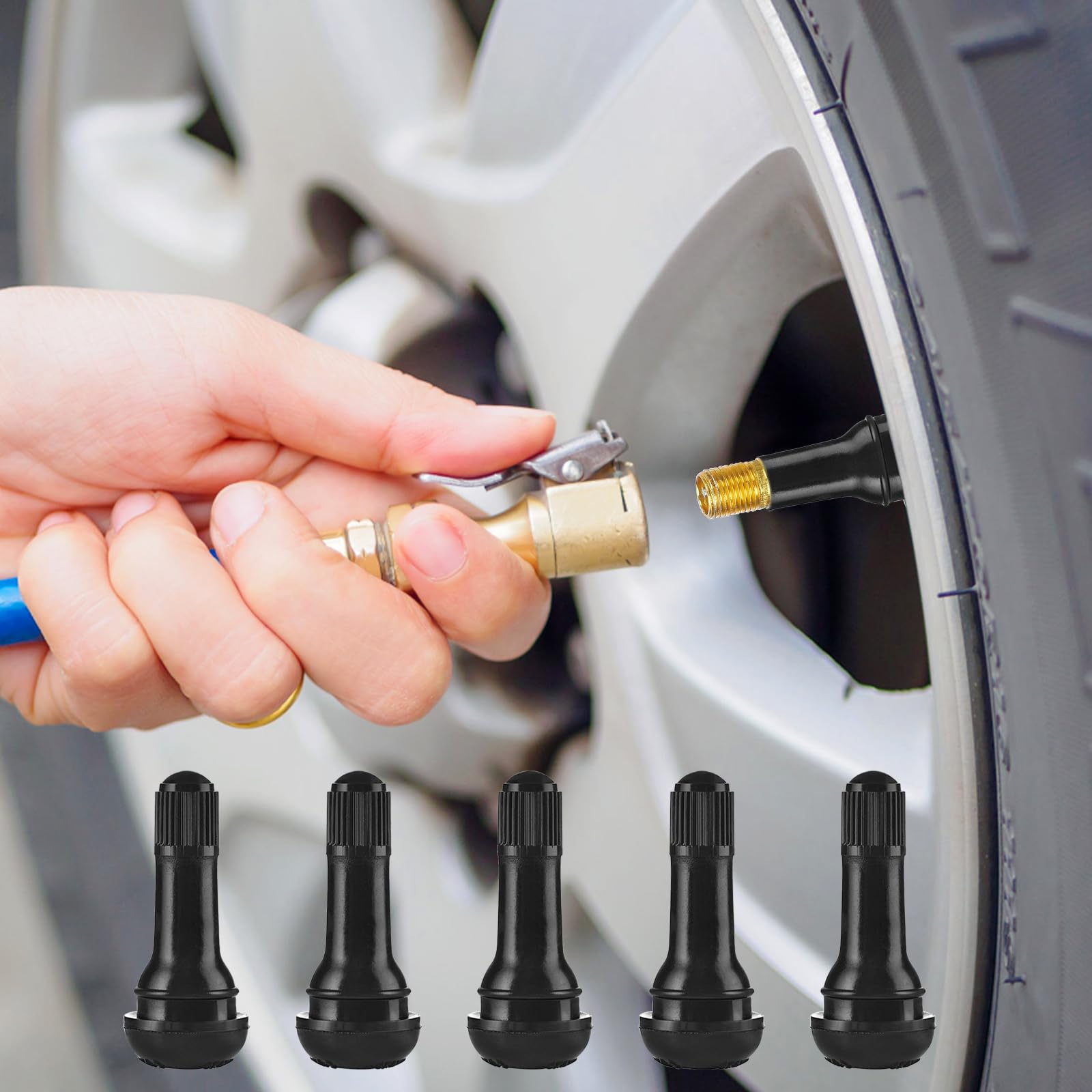 HENGBIRD 100 Piezas TR414 Valvulas para Neumaticos, Goma para Llantas VáLvulas, Valvula Rueda Coche, VáLvula de NeumáTico para Coche, VáLvulas de Snap-In para NeumáTicos para Coches,Motos(Negro)
